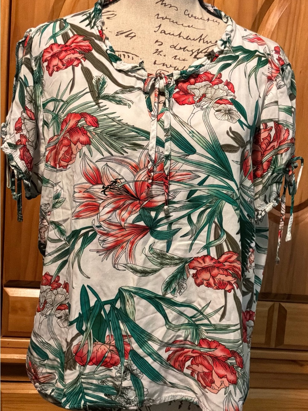 Ragged Glam Works Tropical Floral Peasant Blouse Size XL